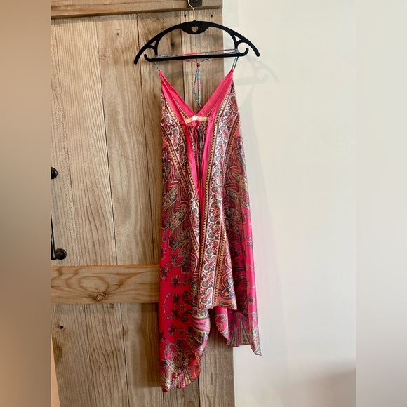 Planet Blue - Hot Pink Multi-Colored Handkerchief Halter Dress, 1 size - Picture 4 of 8